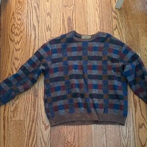 Plaid Crewneck Sweater in Blue and Brown